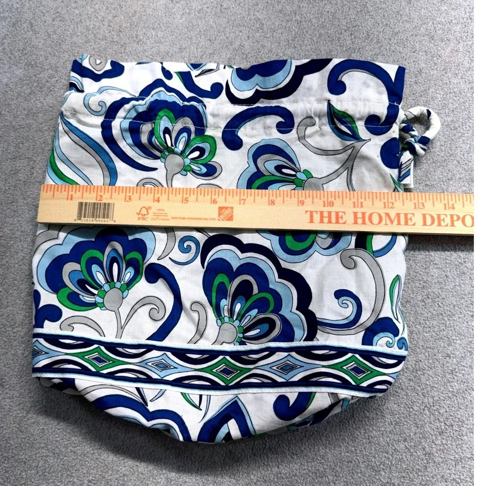Vera Bradley Drawstring Pouch Womens Medium Blue Green Floral Cotton Travel Bag